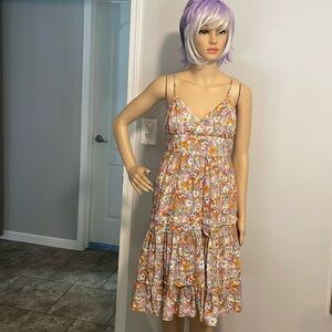 Mauve Anthropologie Colorful Floral Tiered Spaghetti Strap Summer Dress Size 4
